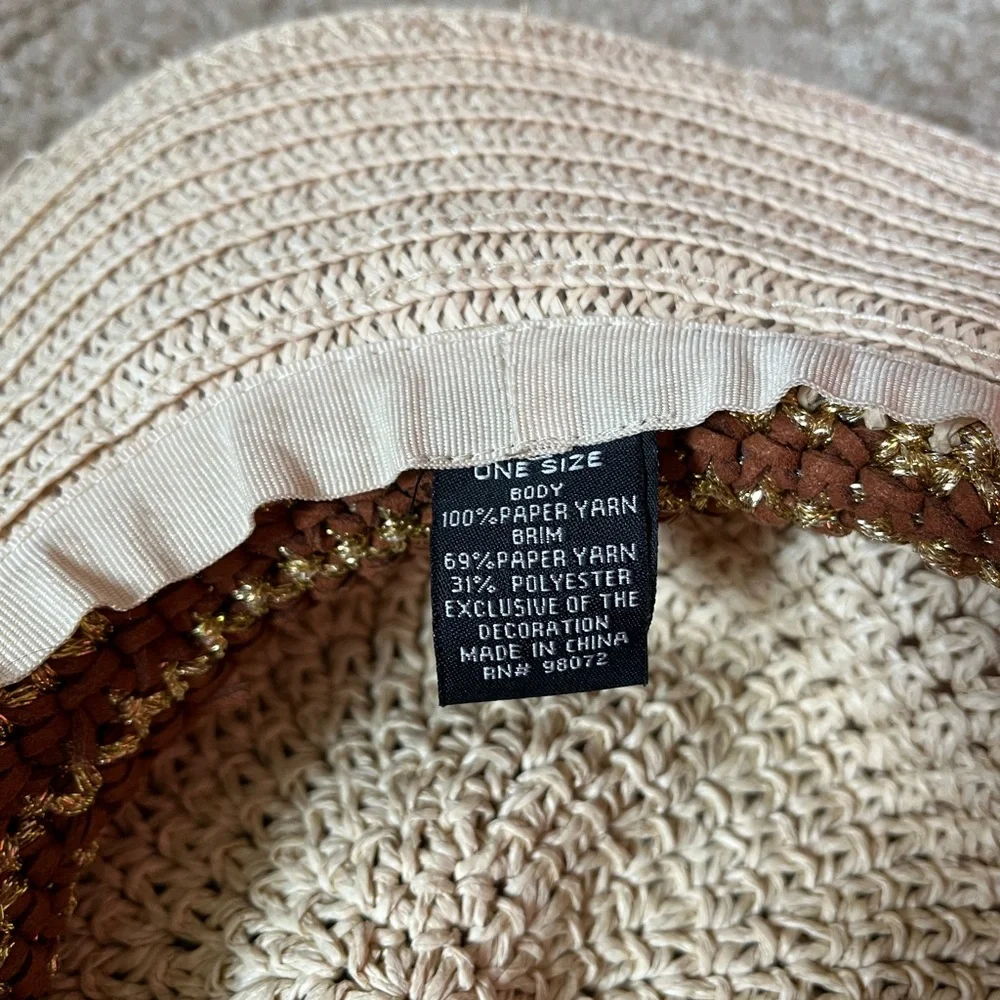 Straw Crochet Woven Sun Hat Panama Hat - beige brown